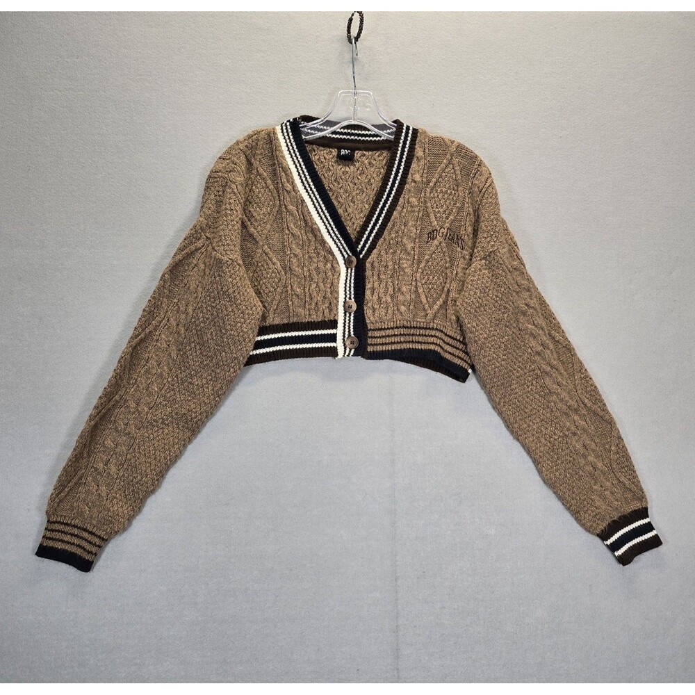 BDG Urban Outfitter Cricket Cable Knit Crop Cardigan Brown Sweater Size Small